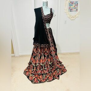 Ritu Kumar Floral Black and Orange Lehenga set